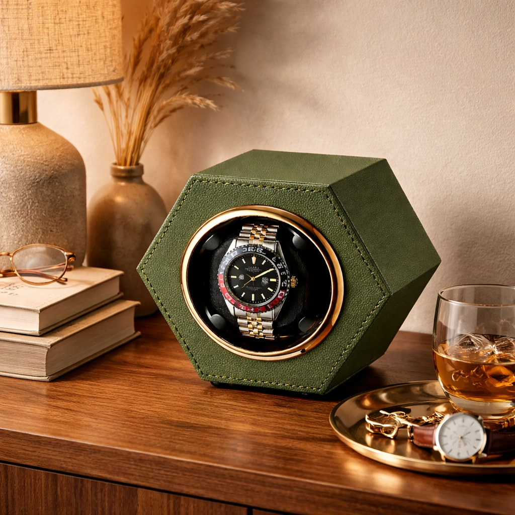 Automatic Watch Winder for 1 Watch – Hexagonal Silent Display Case